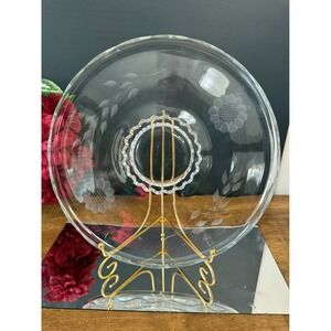 Vintage Etched Cornflower W‎ J Hughes Glass Serving Plate with Scalloped Edge